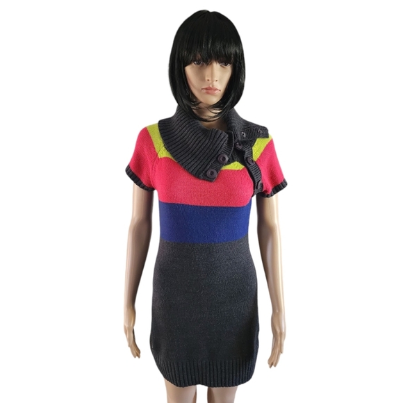 Oxygen  knit colorblock sweater dress with cowl neck, size S - Picture 2 of 10